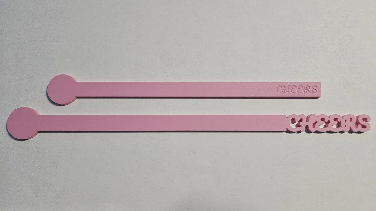 CHEERS stir sticks cut in pastel pink acrylic for weddings or parties